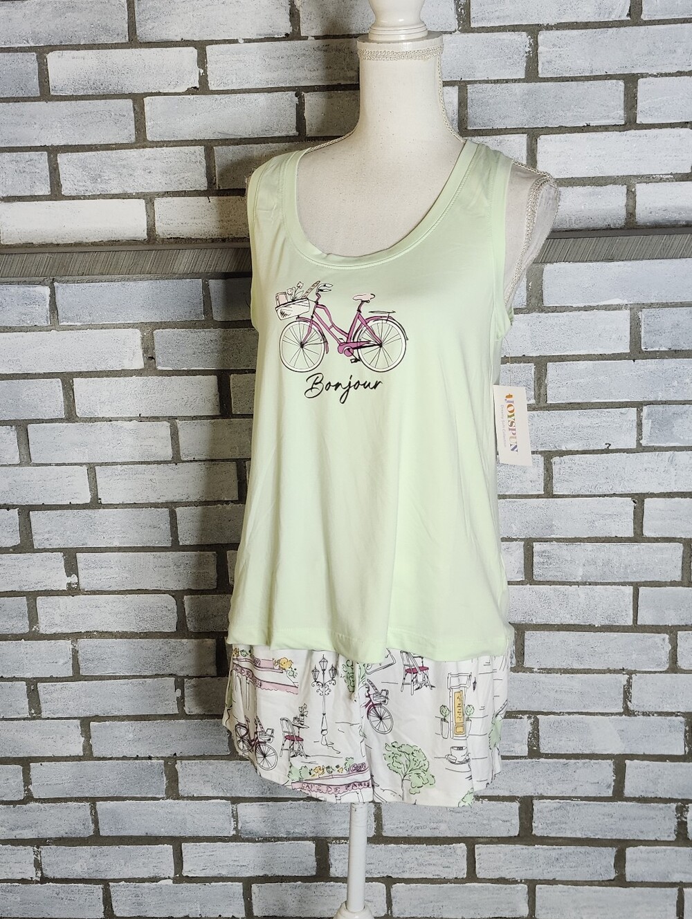 • NWT Joyspun Pajama Set S 4-6 Agave Nectar Tank Top Shorts Bonjour Bicycle